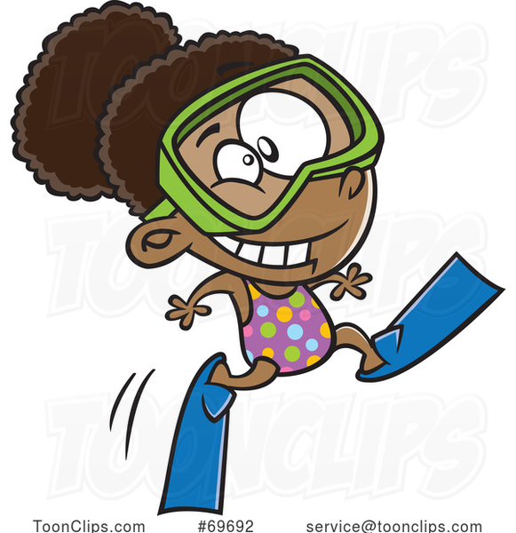 Cartoon Girl Running with Swim Fins