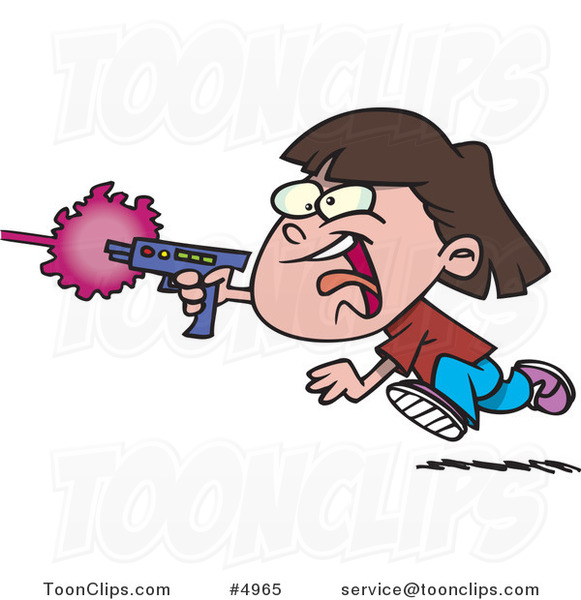 Cartoon Girl Shooting A Gun And Playing Laser Tag 4965 By