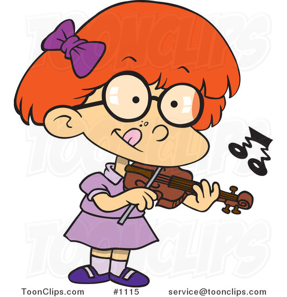 Cartoon Girl Standing and Playing a Violin