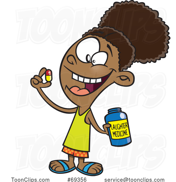 Cartoon Girl Taking Laughter Medicine
