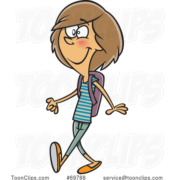 Cartoon Girl Walking to School
