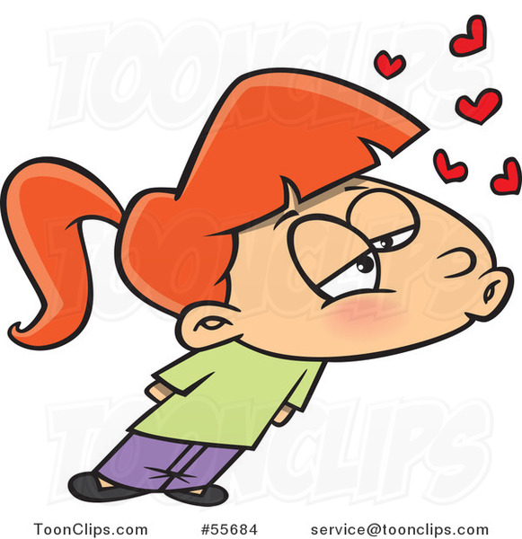 Cartoon Girl with Hearts and Puckered Lips