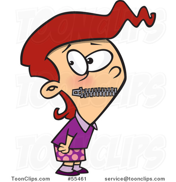 Cartoon Girl with Her Mouth Zipped Shut #55461 by Ron Leishman