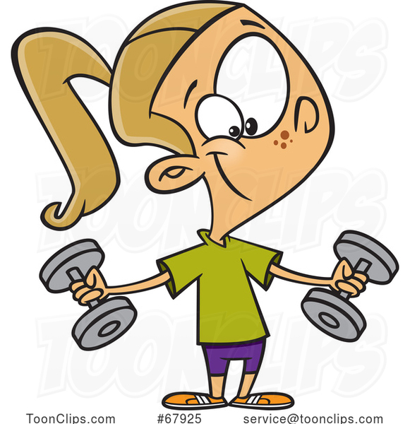 Cartoon Girl Working out with Weights