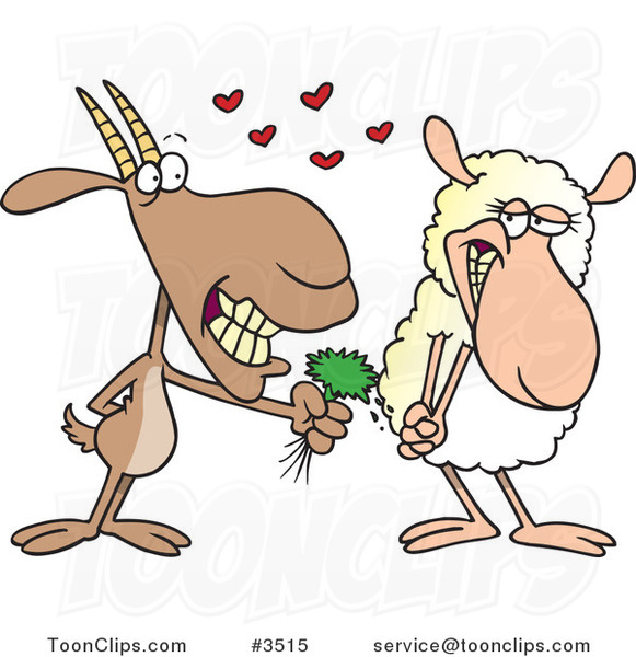 Cartoon Goat Giving a Sheep Grass #3515 by Ron Leishman