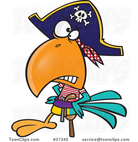 Cartoon Goofy Pirate Parrot with a Peg Leg
