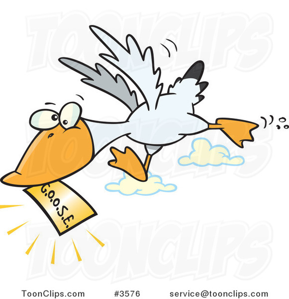 Cartoon Goose Flying with a Golden Ticket