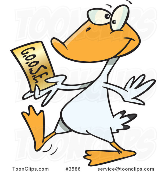 Cartoon Goose Walking with a Golden Ticket