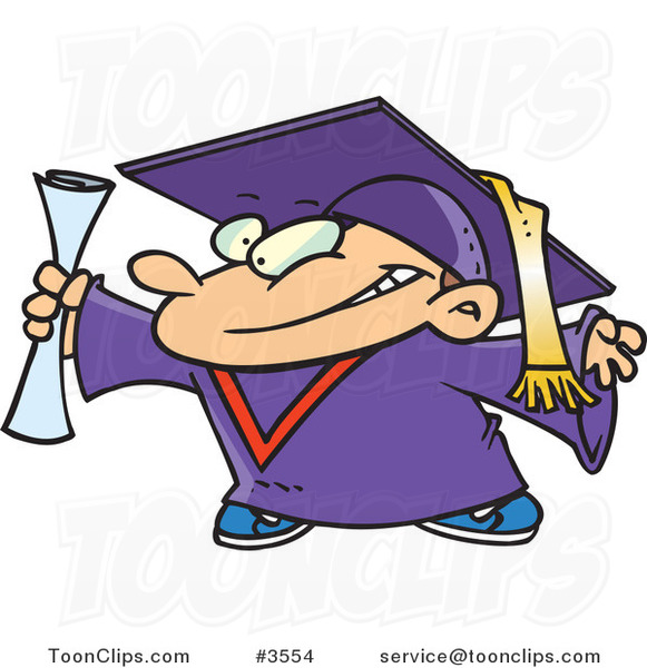 Cartoon Graduate Boy Holding His Certificate
