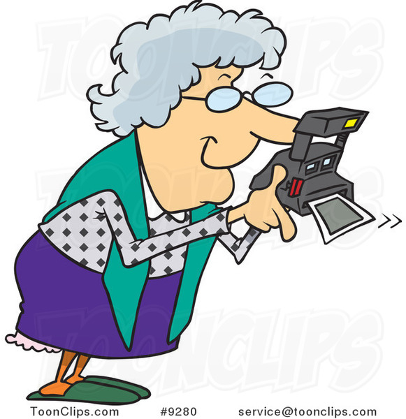 Cartoon Granny Using a Polaroid Camera