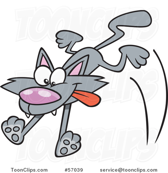 Cartoon Gray Cat Pouncing #57039 by Ron Leishman