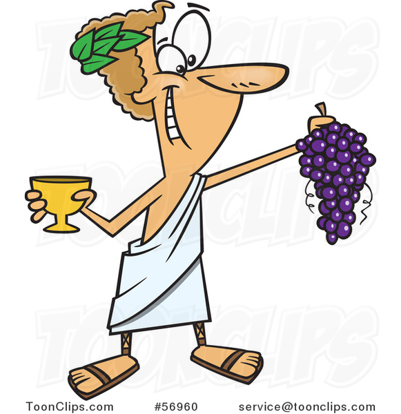 Cartoon Greek God, Dionysus, Holding a Bunch of Grapes and a Goblet #56960  by Ron Leishman