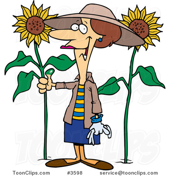 Cartoon Green Thumb Lady in Her Sunflower Gardener