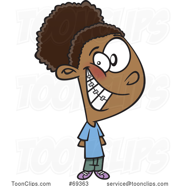 Cartoon Grinning Girl with Braces