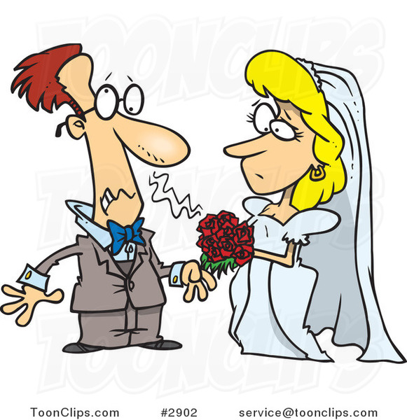 Cartoon Groom Allergic to His Bride's Bouquet