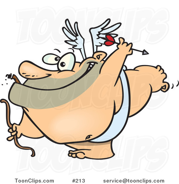 Cartoon Gross, Chubby Cupid Smoking a Cigar While Flying with a Bow and Arrow