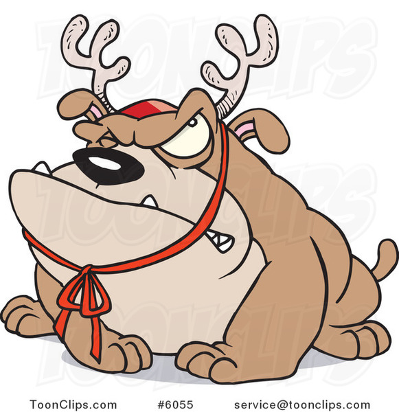 Cartoon Grouchy Bulldog Wearing Antlers