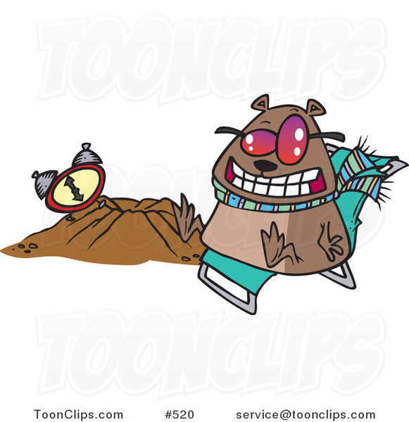 Cartoon Groundhog Wearing Shades and Sitting by His Hole