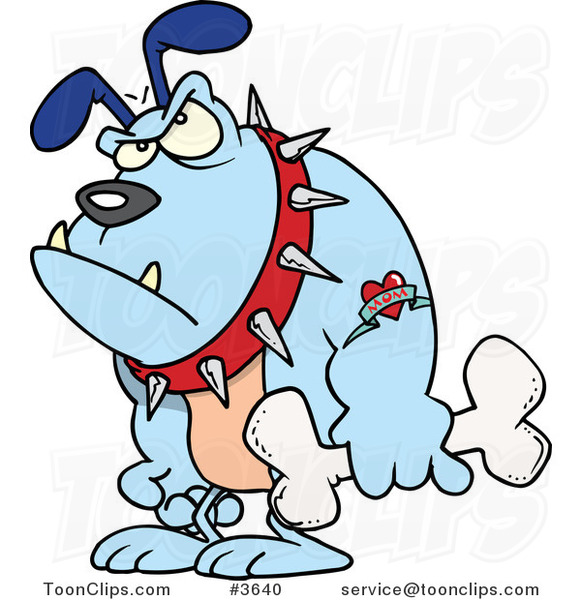Cartoon Grumpy Bulldog Holding a Bone