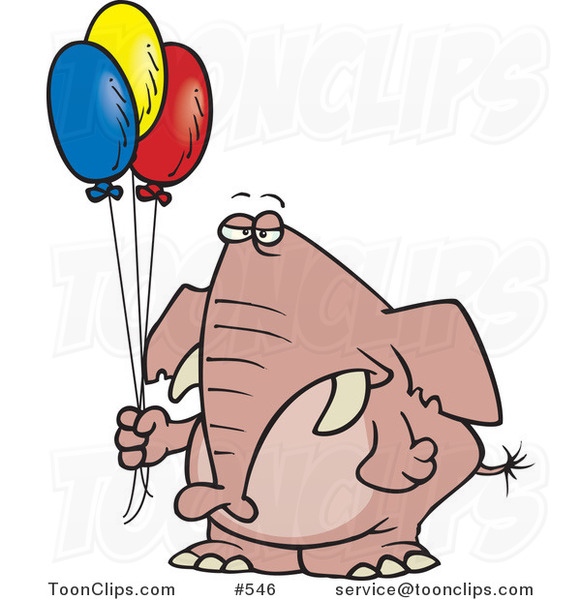 Cartoon Grumpy Elephant Holding Balloons #546 by Ron Leishman