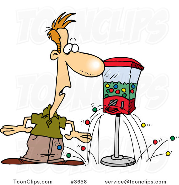 Cartoon Gumball Machine Dropping Gum on the Floor by a Guy #3658 by Ron  Leishman