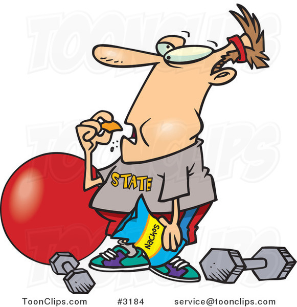 Cartoon Guy Bingeing Instead of Exercising