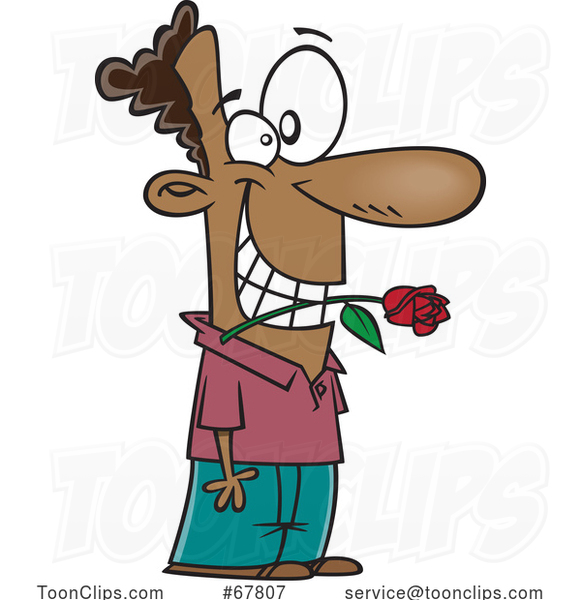 Cartoon Guy Biting a Rose and Being Romantic