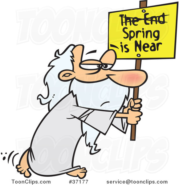Cartoon Guy Carrying a Spring Is near Sign with the End Crossed out