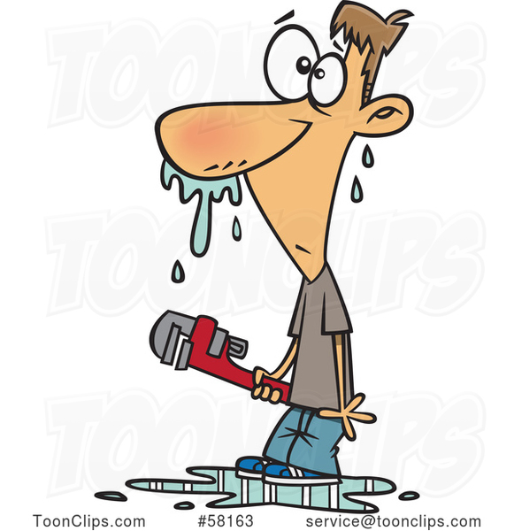 Cartoon Guy Covered in Water After Trying to Fix a Plumbing Problem Himself  #58163 by Ron Leishman