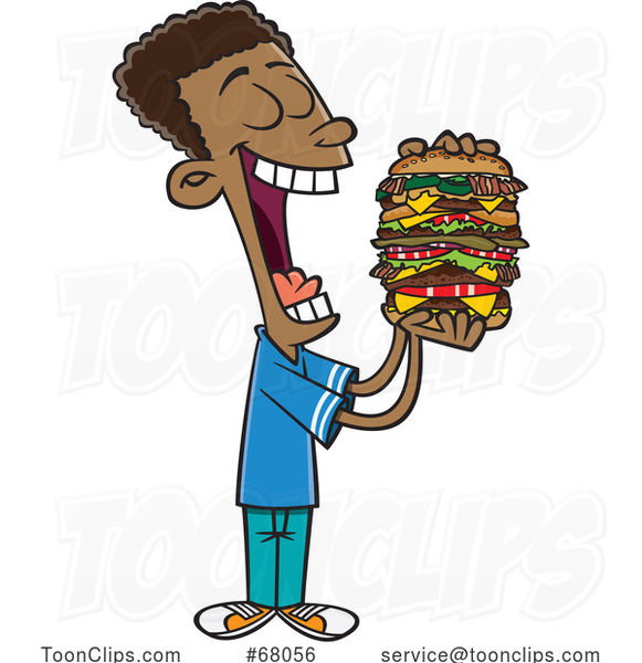 Cartoon Guy Eating a Giant Hamburger