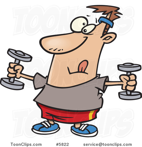 Cartoon Guy Exercising with Dumbbells