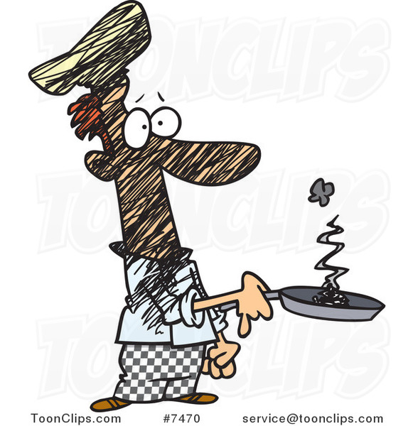 Cartoon Guy Holding a Smoking Frying Pan