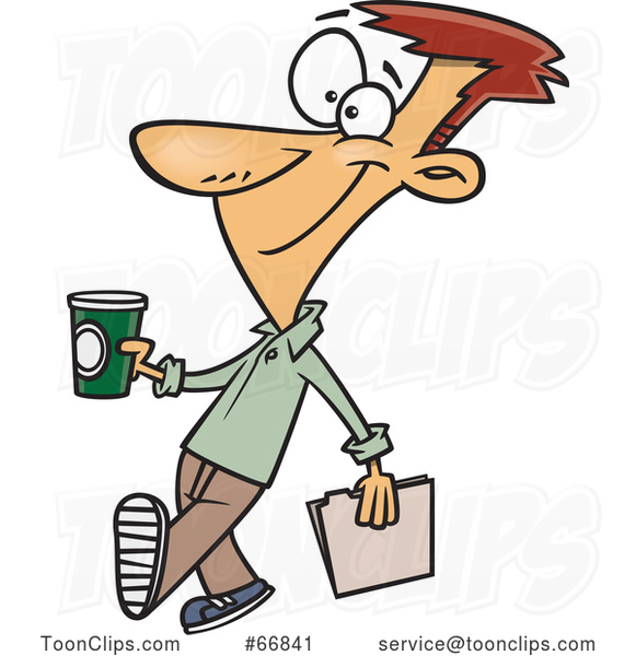Cartoon Guy Holding a to Go Coffee on Casual Friday