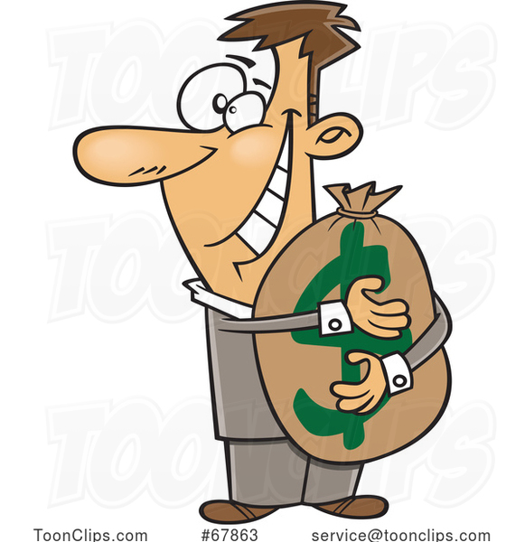 Cartoon Guy Hugging a Money Bag