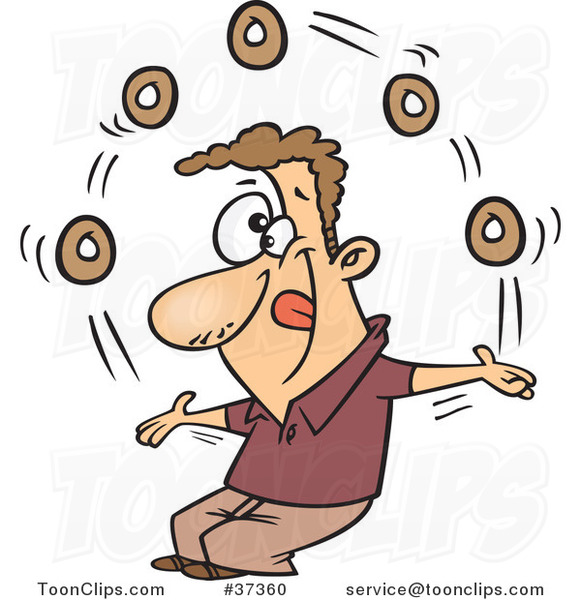 Cartoon Guy Juggling Donuts on Doughnut Day