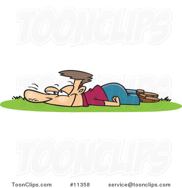 Cartoon Guy Laying in Fresh Grass