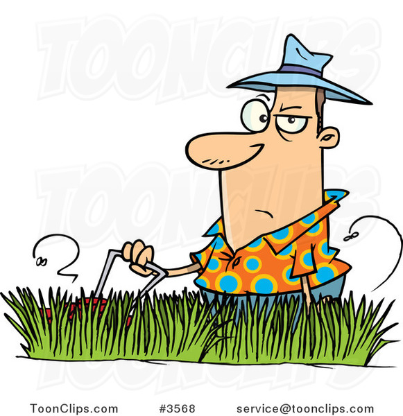 Cartoon Guy Mowing Tall Grass
