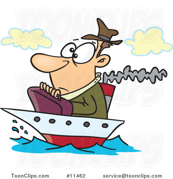Cartoon Guy on a Tiny Ship
