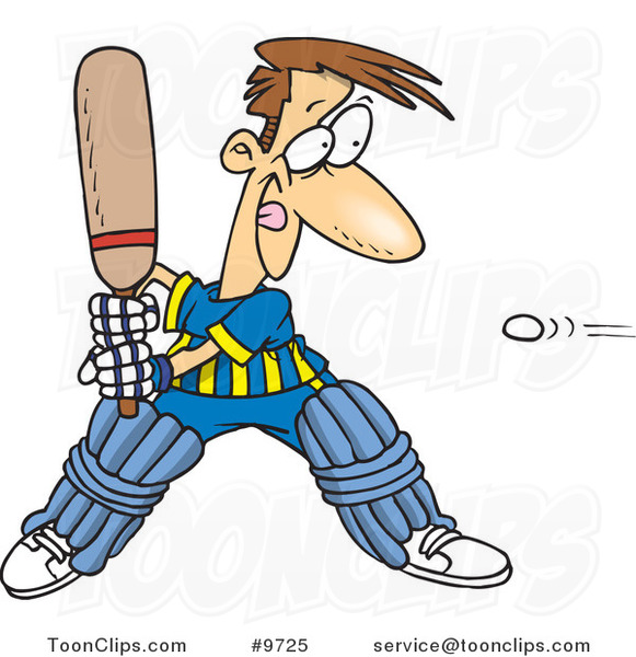 Cartoon Guy Playing Cricket