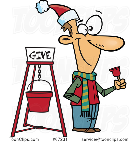 Cartoon Guy Ringing a Charity Bell