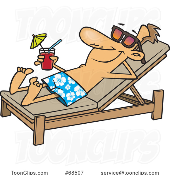 Cartoon Guy Sun Bathing Poolside with a Cocktail