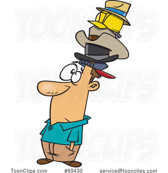 Cartoon Guy Wearing Many Hats