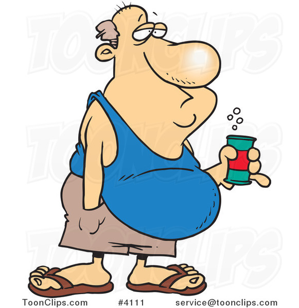 Cartoon Guy with a Beer Belly and Canned Beverage 4111 by Ron Leishman