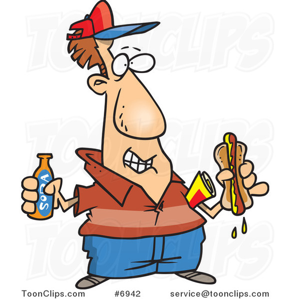 Cartoon Guy with Soda and a Hot Dog