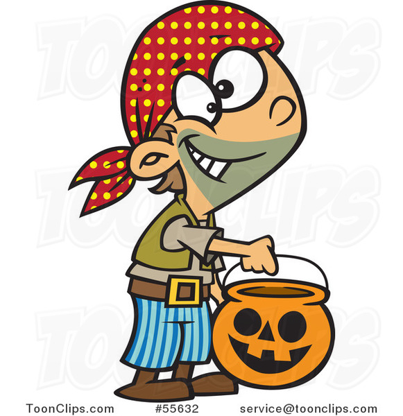 Cartoon Halloween Boy Trick or Treating As a Pirate