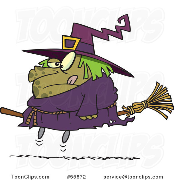 Cartoon Halloween Fat Witch on a Broomstick