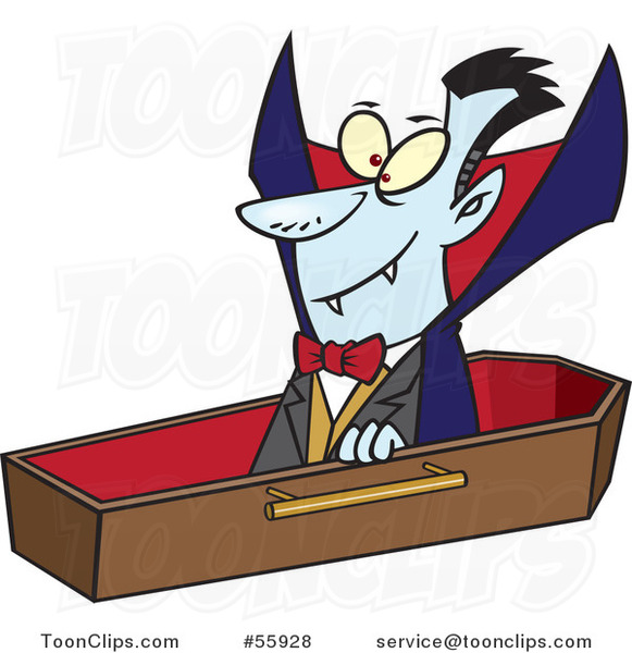 Cartoon Halloween Vampire Dracula Rising from His Coffin