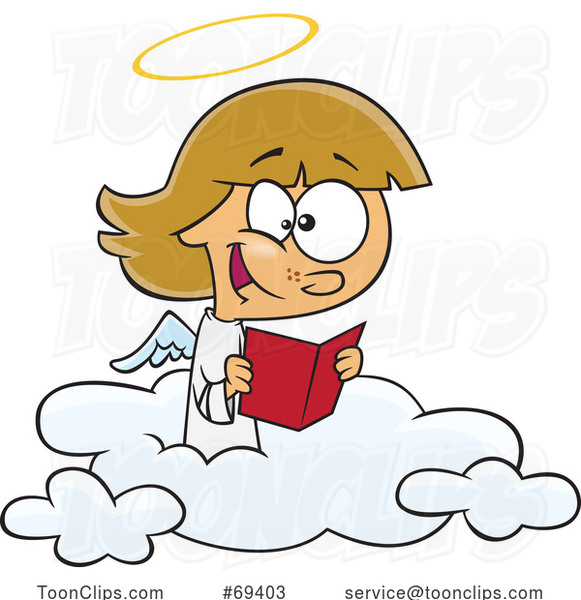 Cartoon Happy Angel Girl Reading on a Cloud