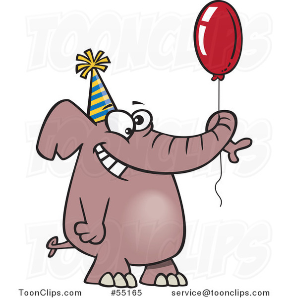 Cartoon Happy Birthday Elephant Holding a Balloon