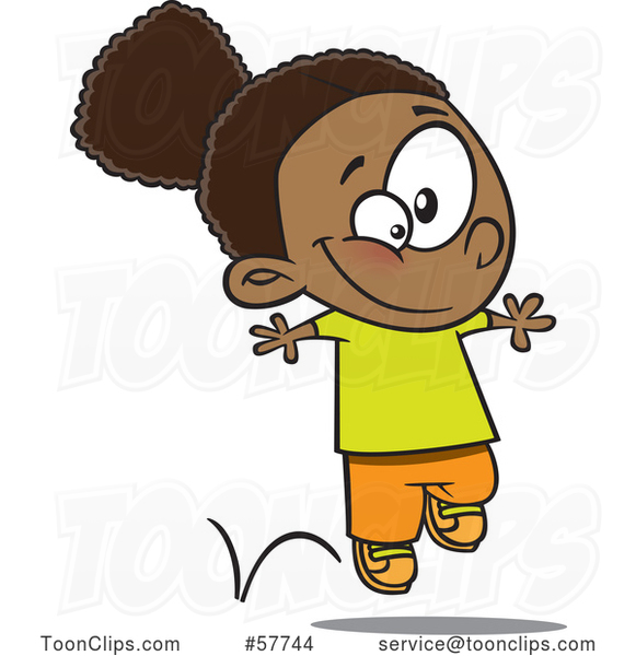 Cartoon Happy Black Girl Hopping